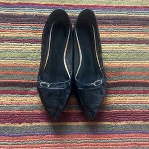 Vintage Pointed Black Slip-On Flats with Buckle Accent